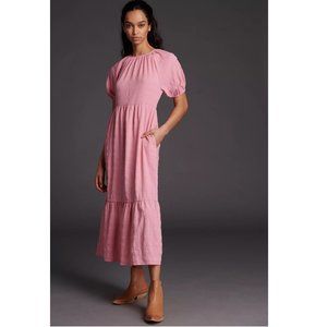 NWT Anthropologie Ro & De Lourdes Tiered Maxi Dress Pink Rose Short Sleeve